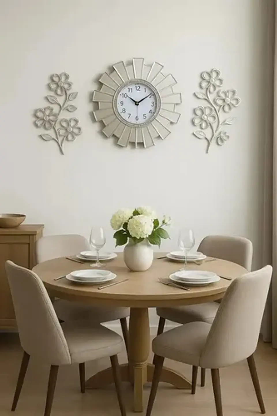 Set Decorativo De Reloj Con Flores Decorativas Plateado 4