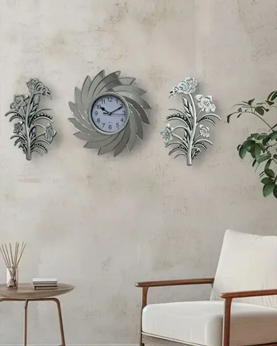 Set Decorativo De Reloj Con Flores Decorativas 2