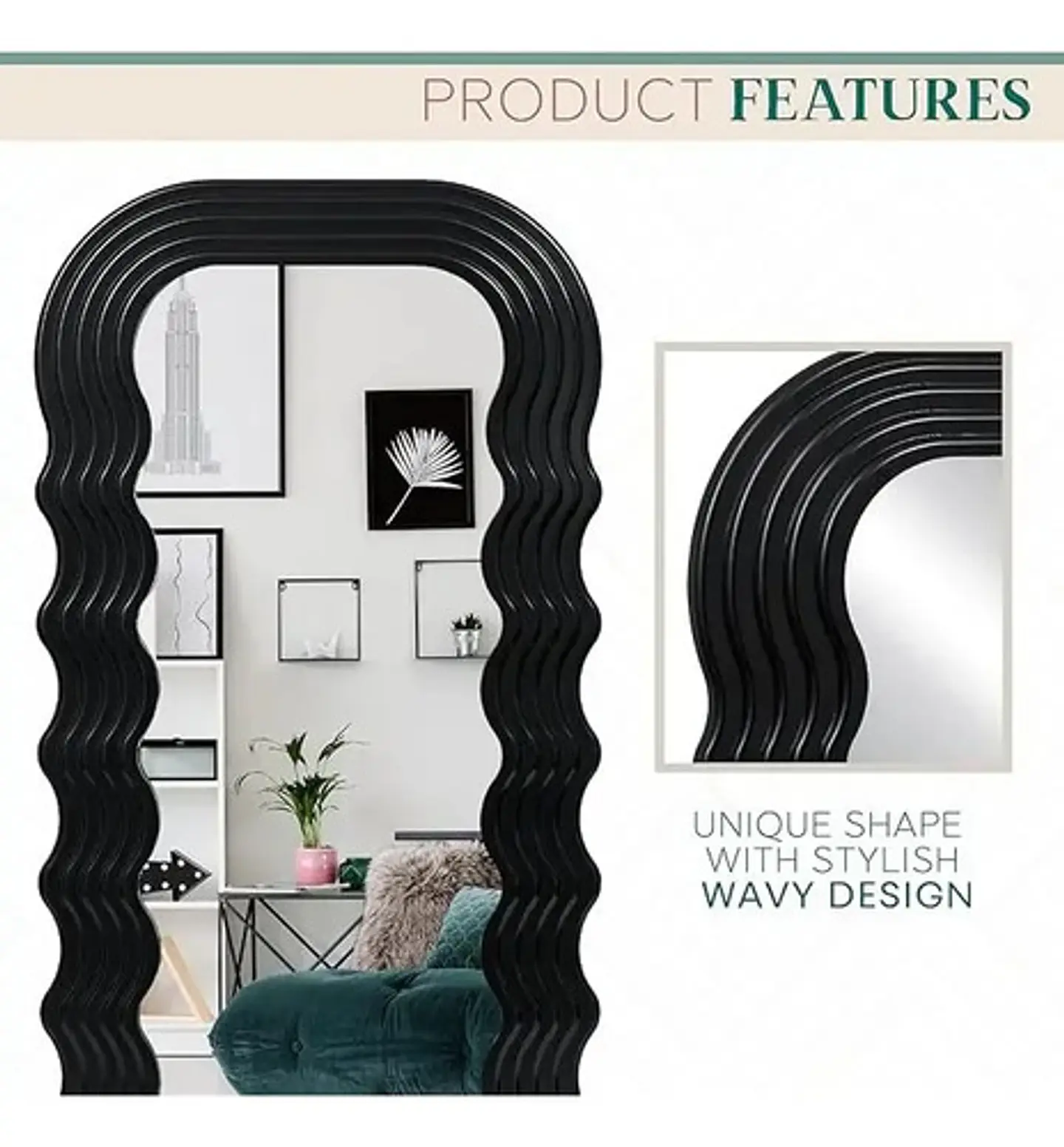 Espejo Decorativo Con Ondas Elegante De Pared 1,09x45 4