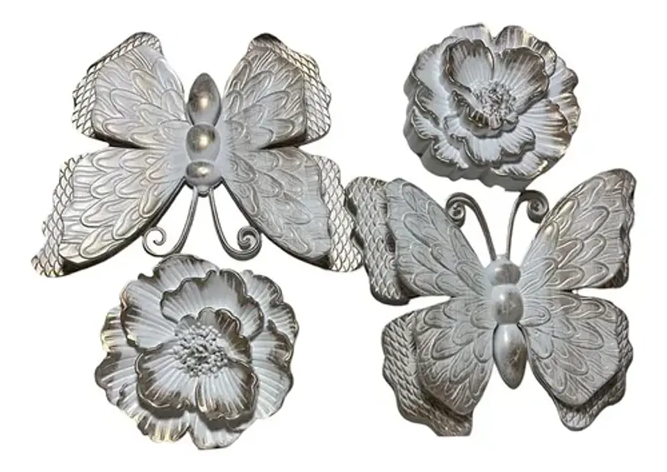 Marco De Adornos Mariposas Y Flores Elegante Blanco 6