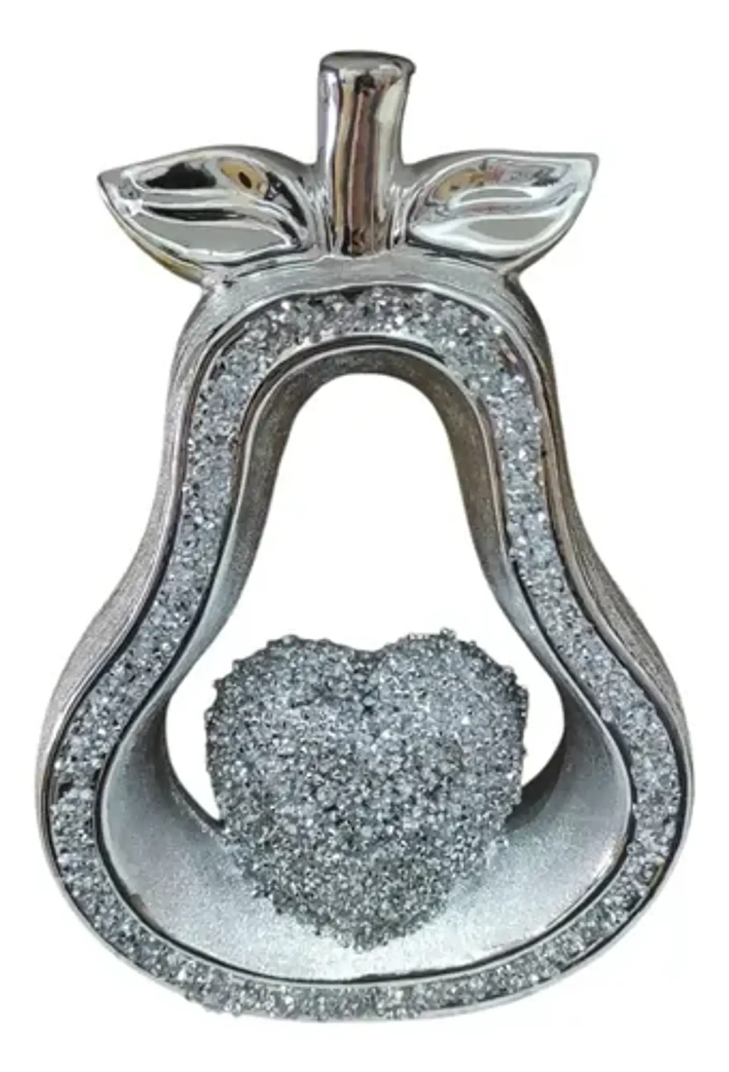 Adorno Decorativo Pera Plateado Con Corazón Brillante 2