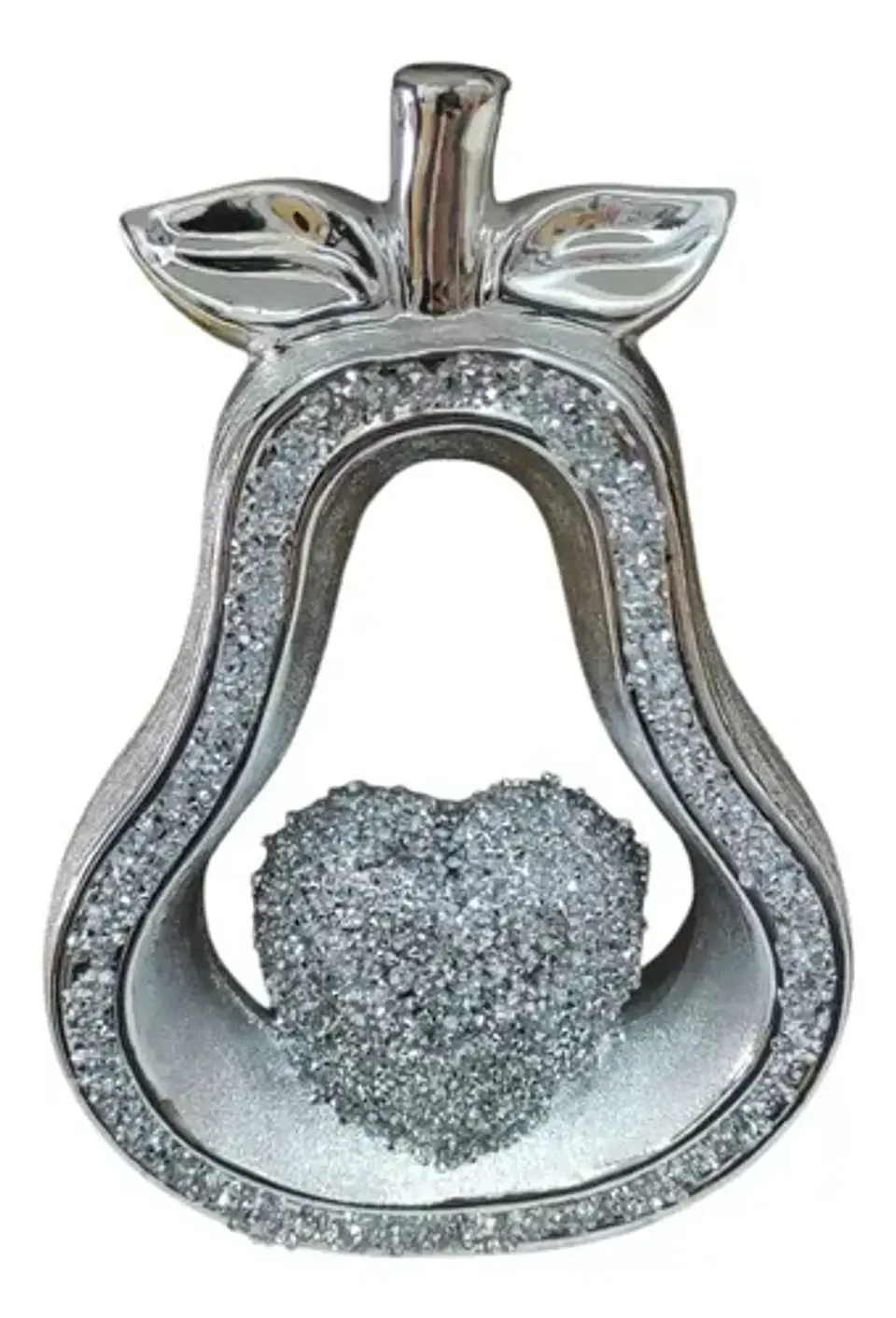 Adorno Decorativo Pera Plateado Con Corazón Brillante 2