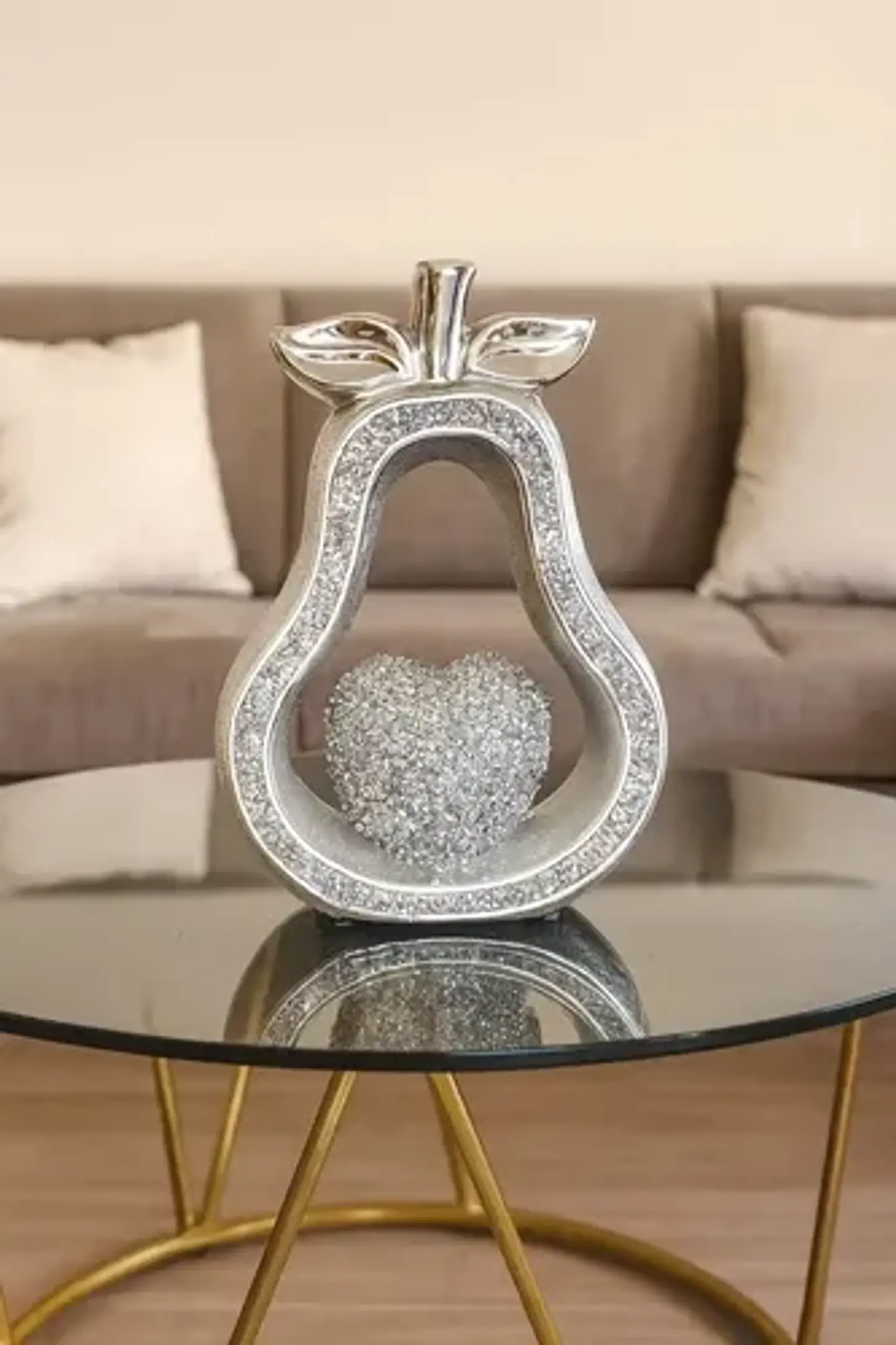Adorno Decorativo Pera Plateado Con Corazón Brillante 3