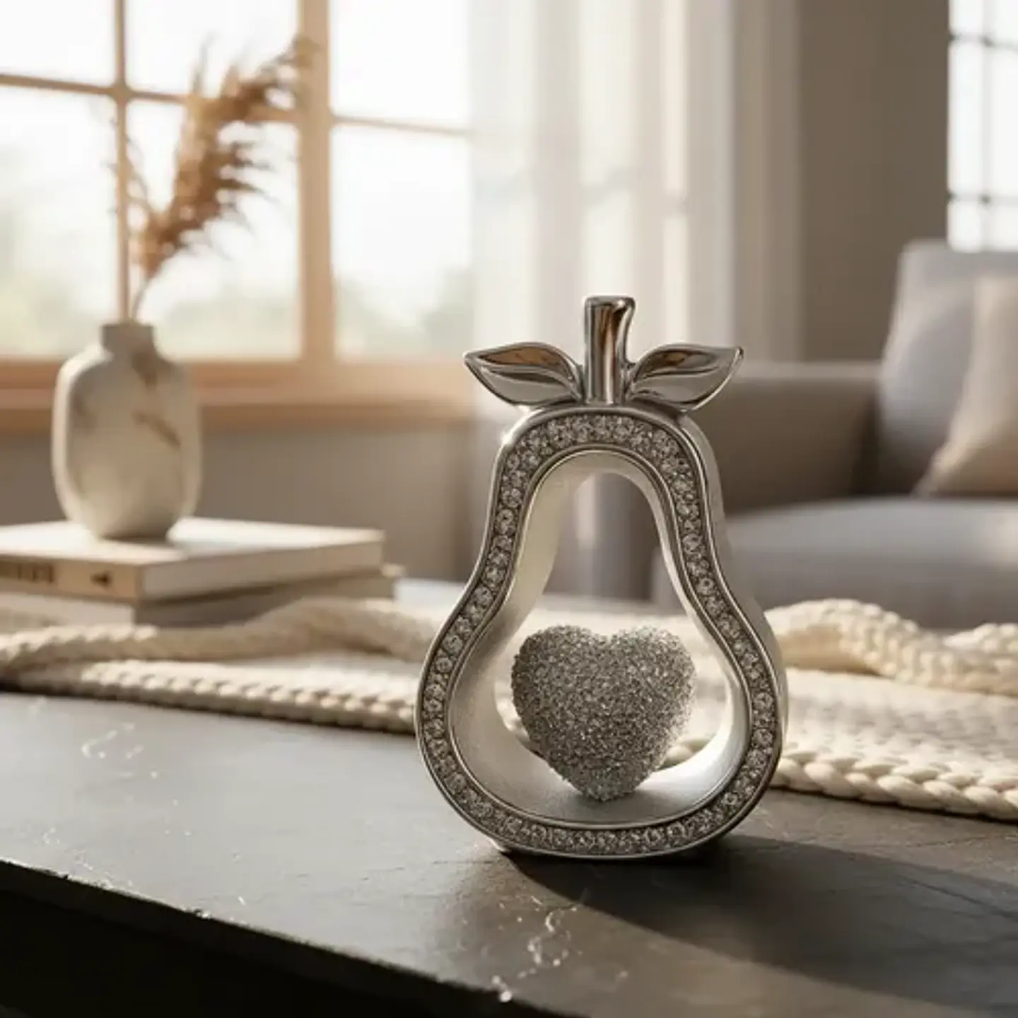 Adorno Decorativo Pera Plateado Con Corazón Brillante 4