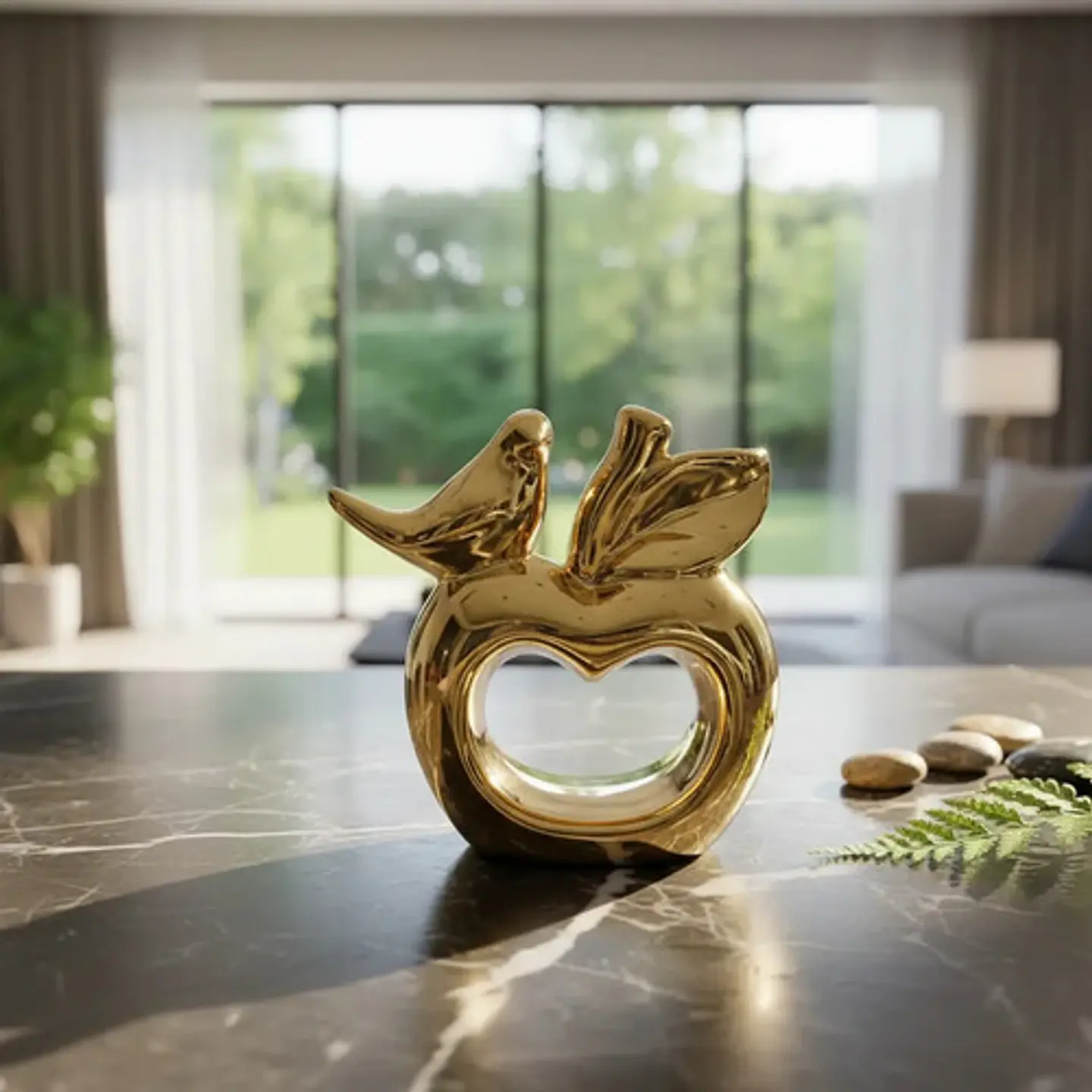 Escultura De Manzana Con Un Ave 10 Cm 1