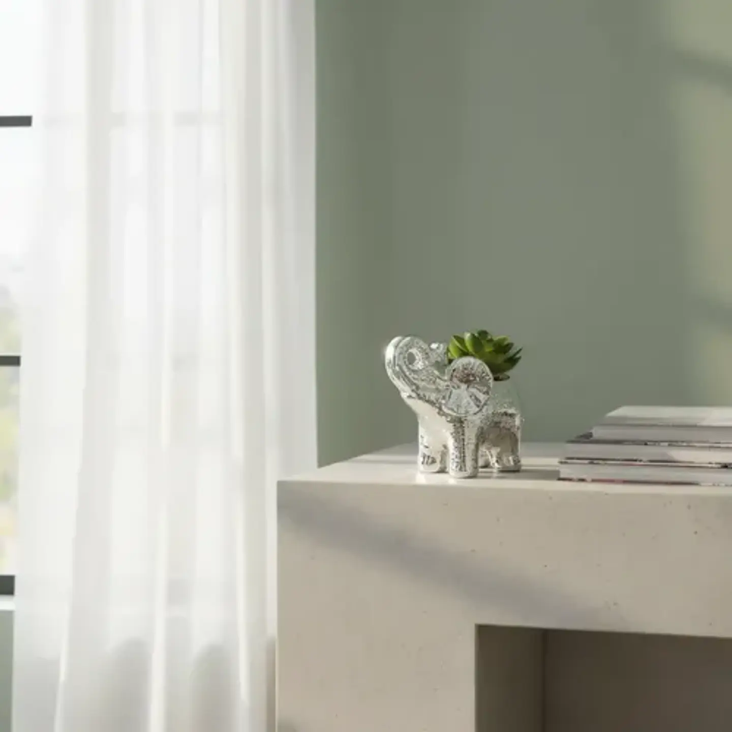 Adorno Decorativo En Forma De Elefante Con Planta Plateado P 1