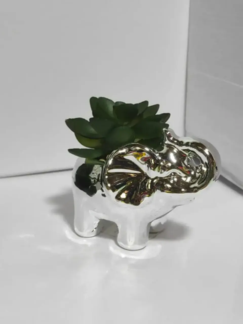 Adorno Decorativo En Forma De Elefante Con Planta Plateado P 7