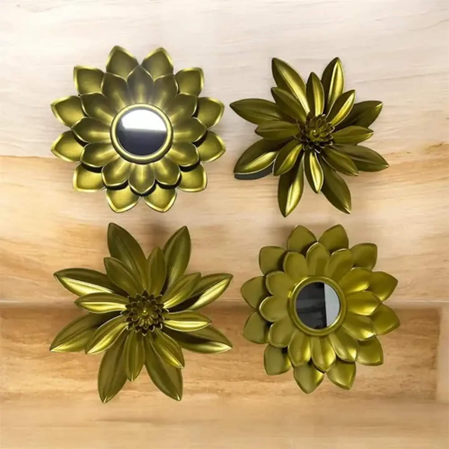 Set 4 Adornos De Pared Florales Dorados Decoración Moderna 1