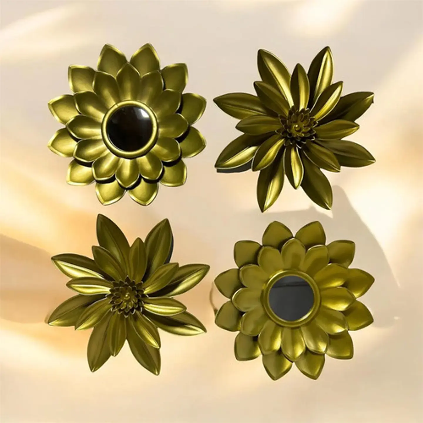 Set 4 Adornos De Pared Florales Dorados Decoración Moderna 4