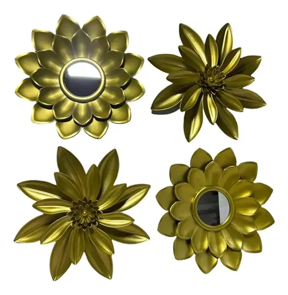 Set 4 Adornos De Pared Florales Dorados Decoración Moderna 7