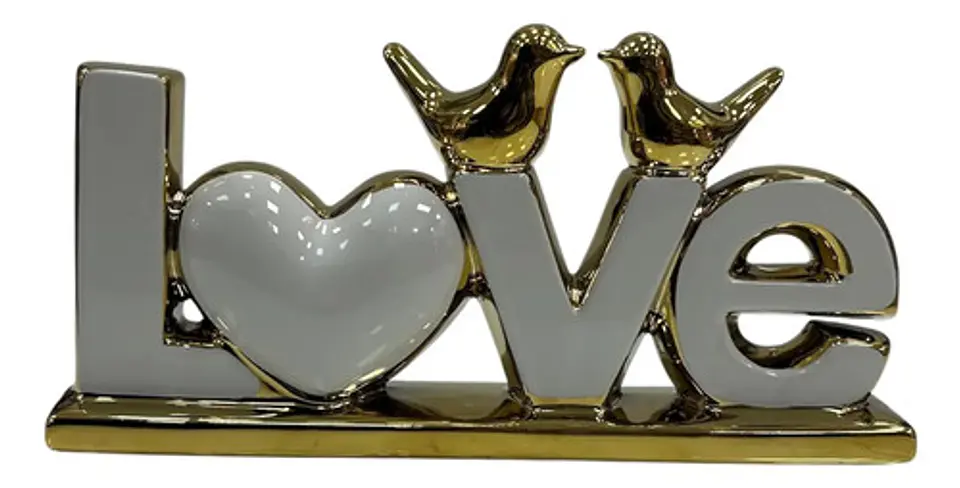 Adorno Decorativo Love Dorado Y Blanco 2