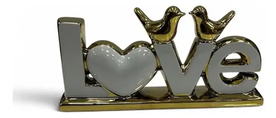Adorno Decorativo Love Dorado Y Blanco 4