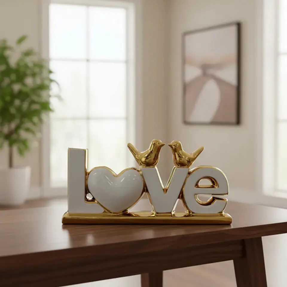 Adorno Decorativo Love Dorado Y Blanco 5