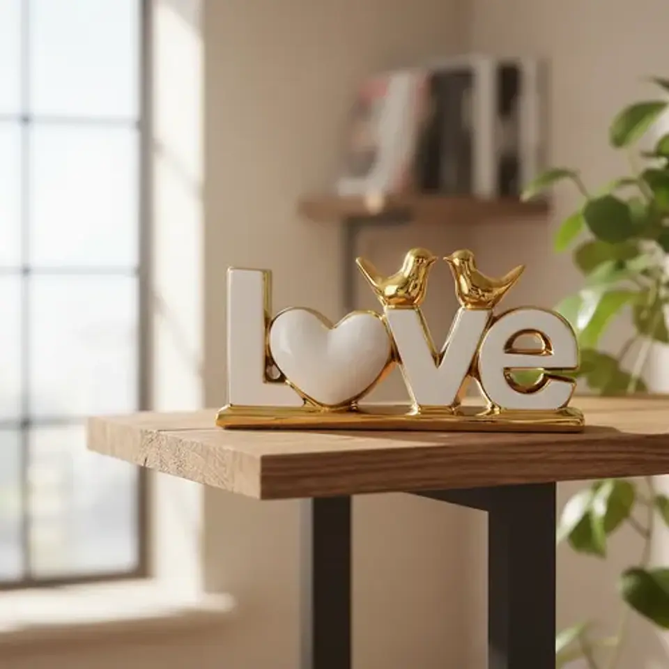 Adorno Decorativo Love Dorado Y Blanco 6