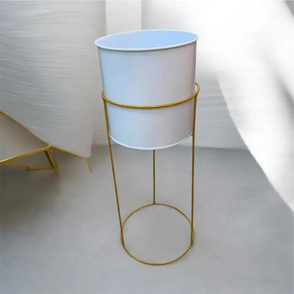 Macetero Decorativo Con Base Metálica Elevada Blanco 2