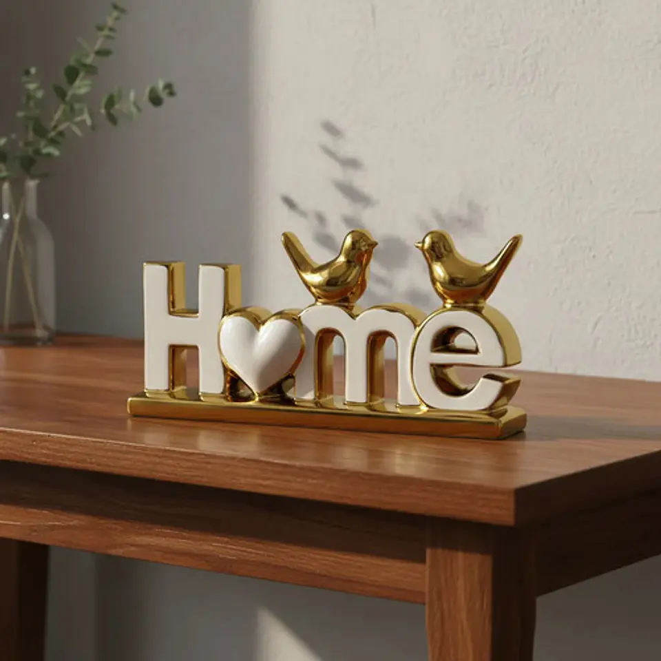 Adorno Decorativo Home Dorado Con Pájaros 8
