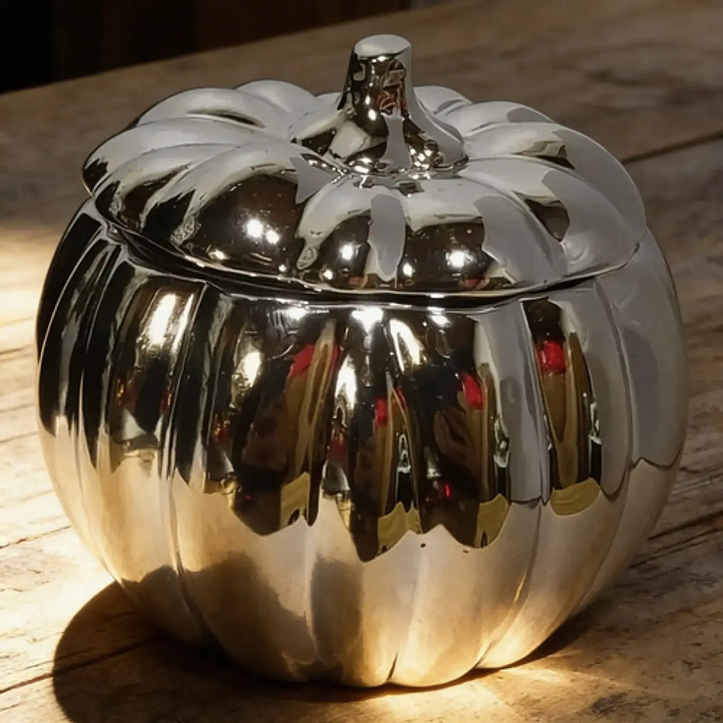 Adorno Decorativo En Forma De Calabaza Con Tapa Plateada 1