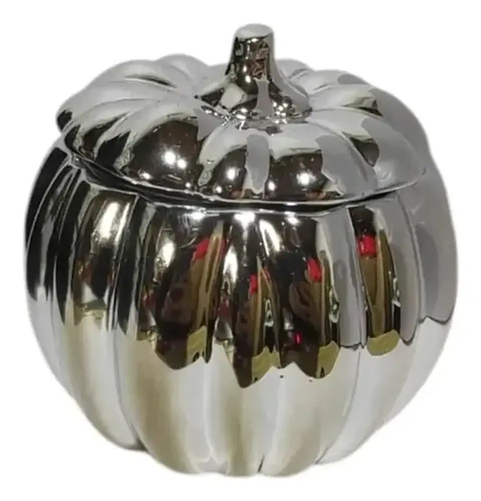 Adorno Decorativo En Forma De Calabaza Con Tapa Plateada 2
