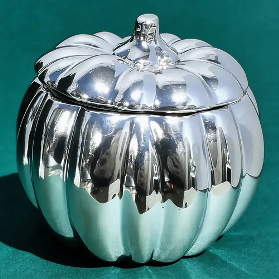 Adorno Decorativo En Forma De Calabaza Con Tapa Plateada 5