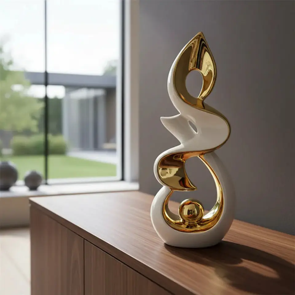 Figura Decorativa Moderna Blanco Y Dorado  Diseño Abstracto 1