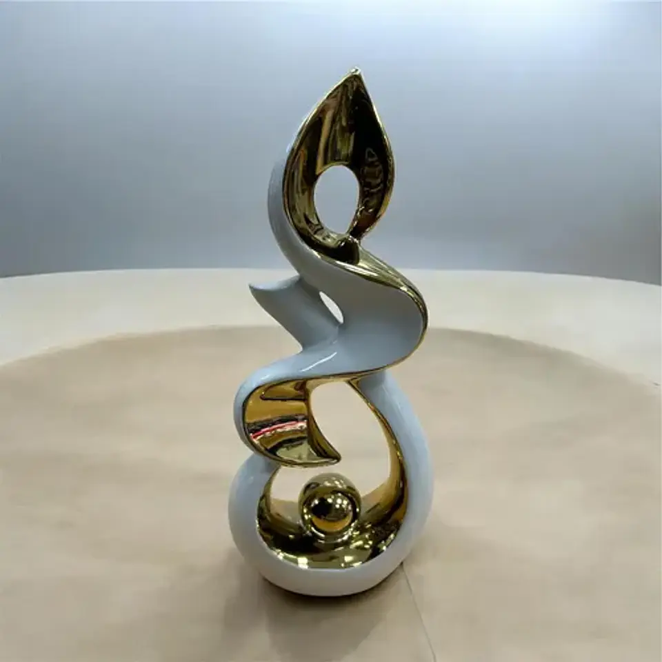 Figura Decorativa Moderna Blanco Y Dorado  Diseño Abstracto 2