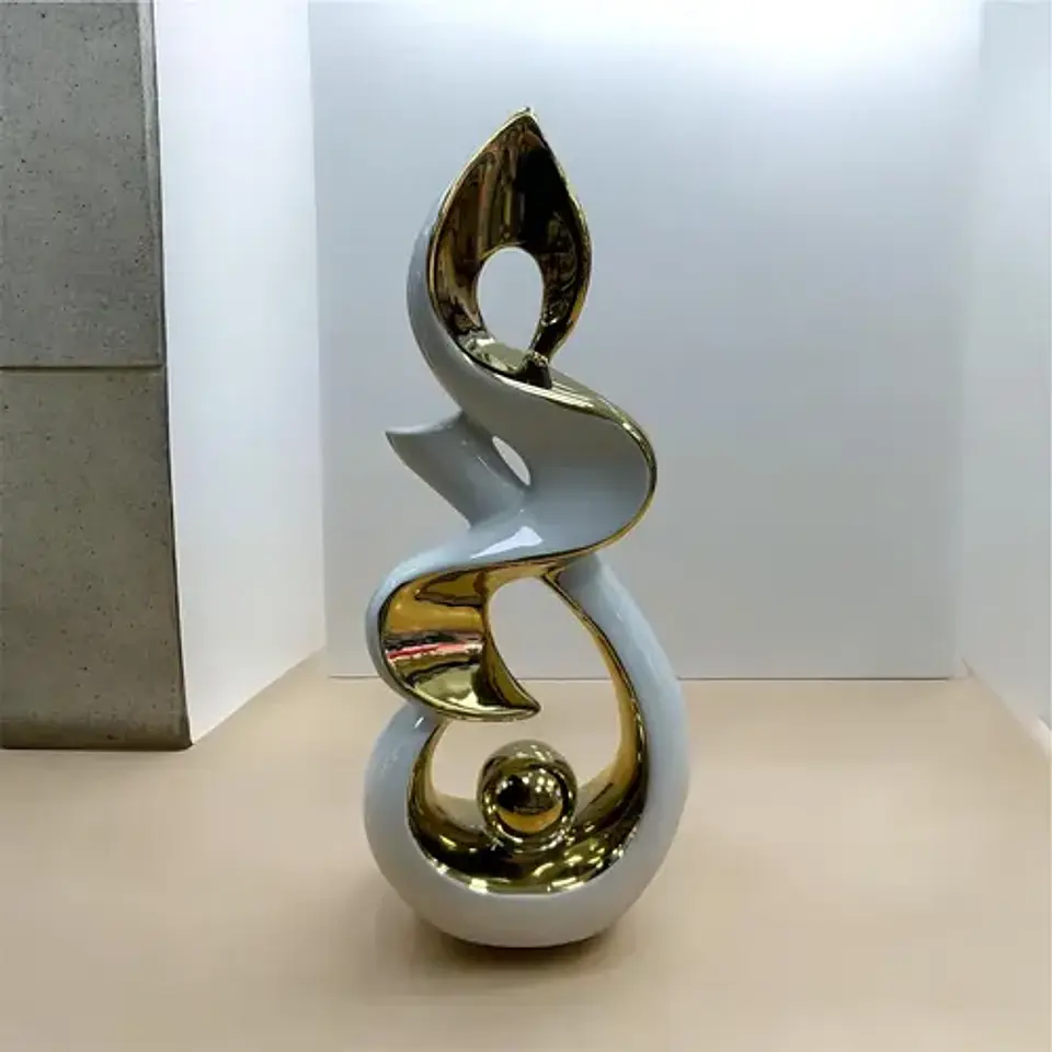 Figura Decorativa Moderna Blanco Y Dorado  Diseño Abstracto 6