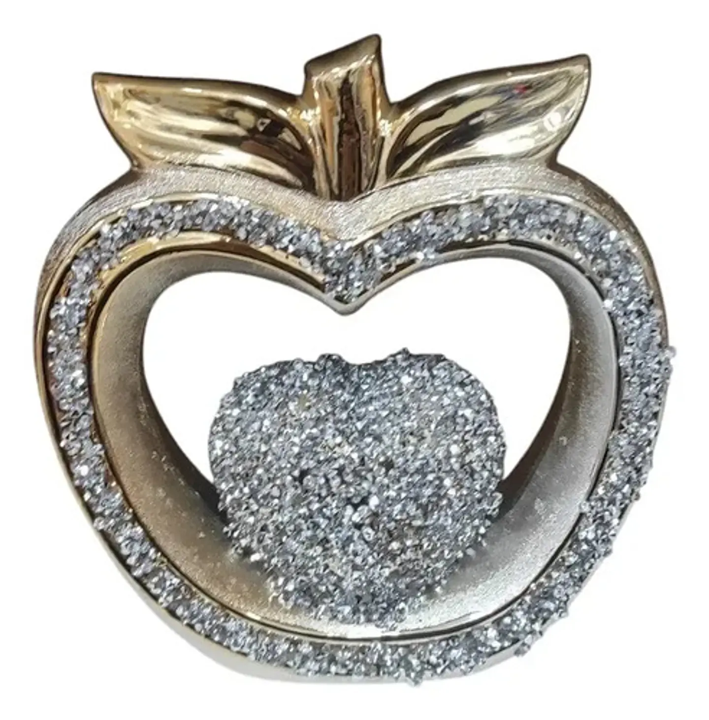 Adorno Decorativo Manzana Dorado Con Corazón Brillante 1