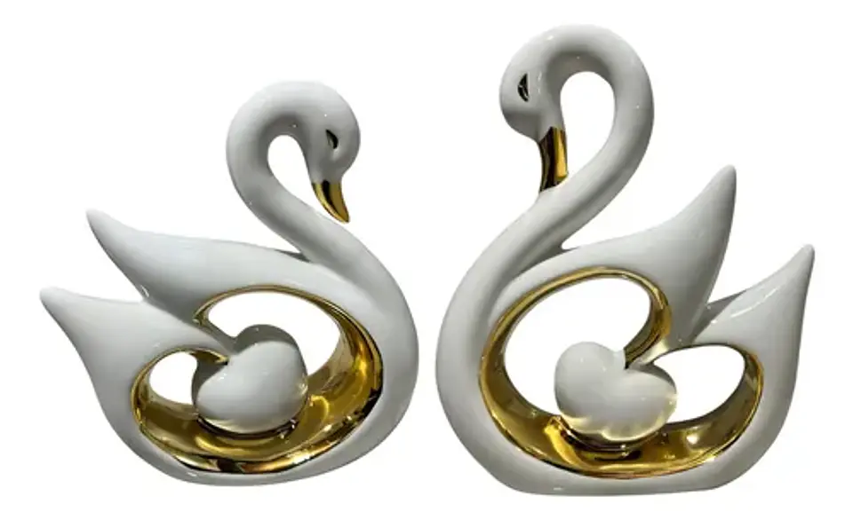 Set De 2 Adornos Decorativos Cisnes Con Corazón 1