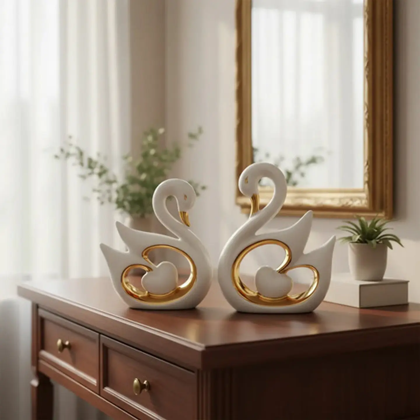 Set De 2 Adornos Decorativos Cisnes Con Corazón 9