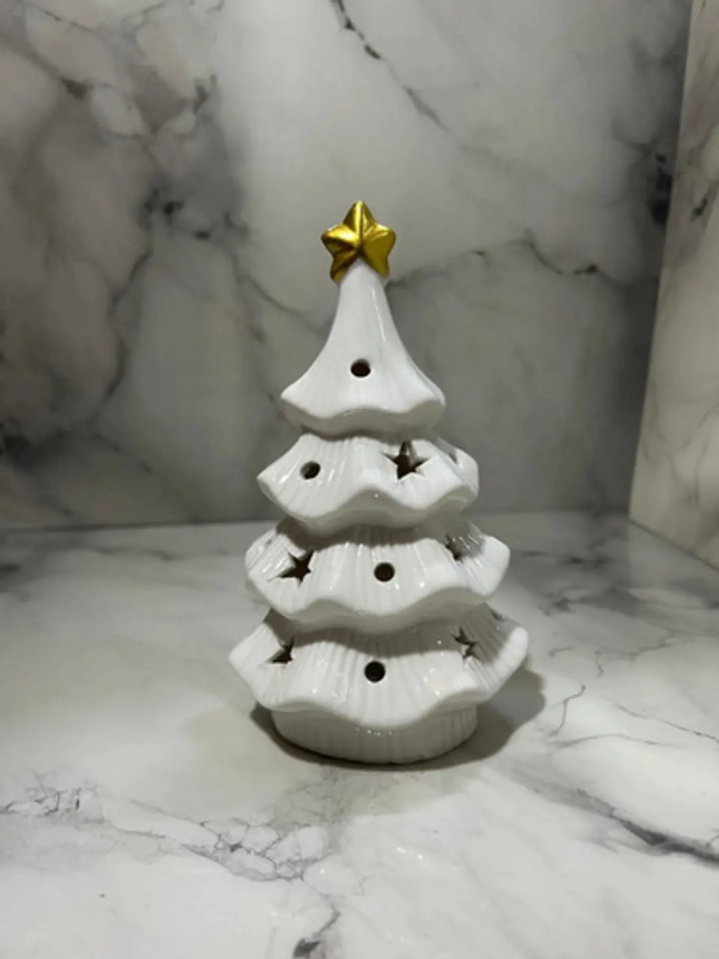 Árbol De Navidad Cerámico Blanco Con Luz Led 2