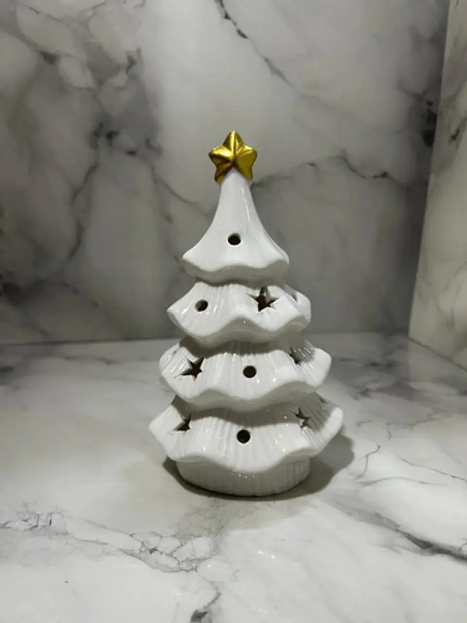 Árbol De Navidad Cerámico Blanco Con Luz Led 2