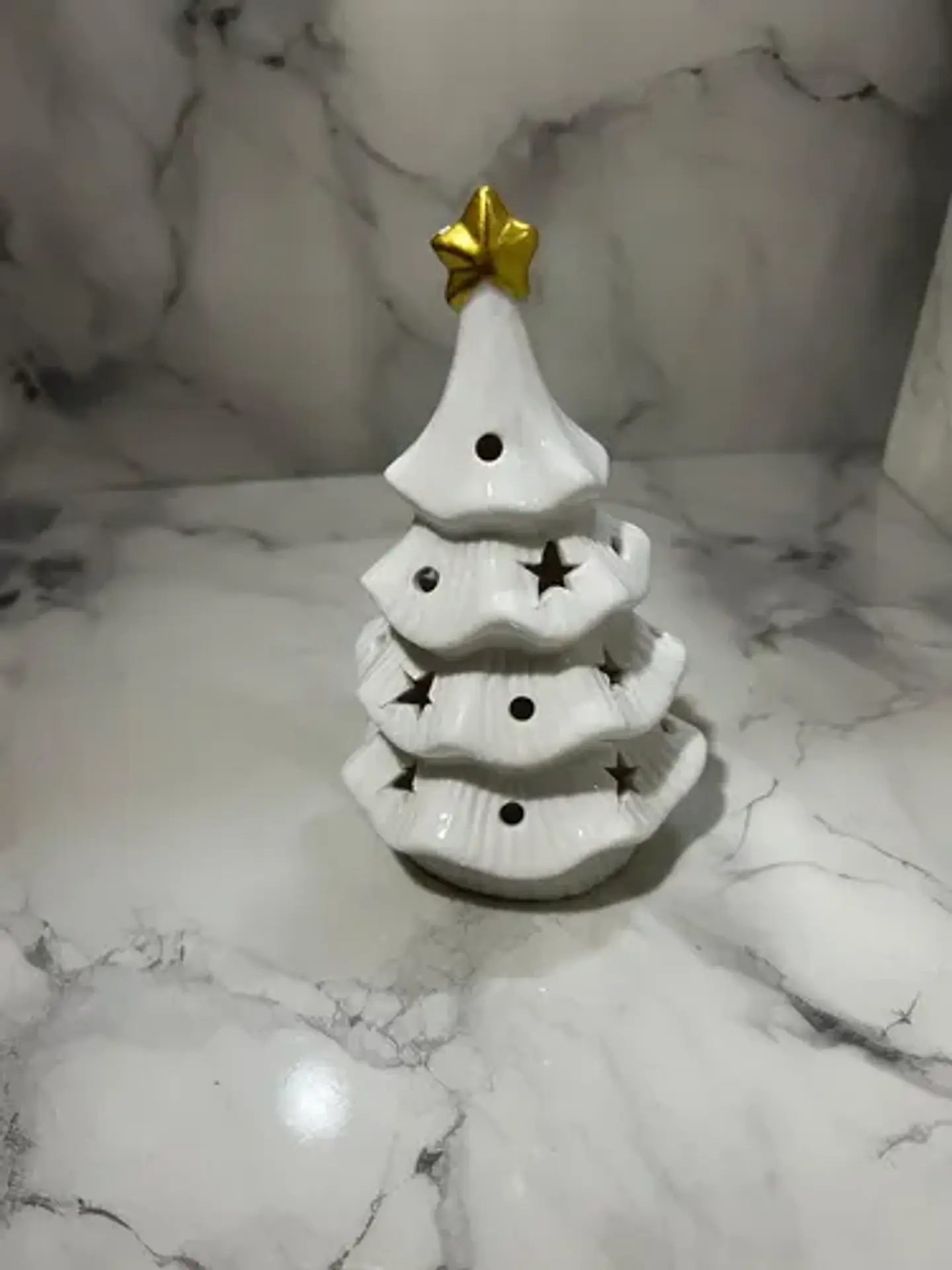 Árbol De Navidad Cerámico Blanco Con Luz Led 3