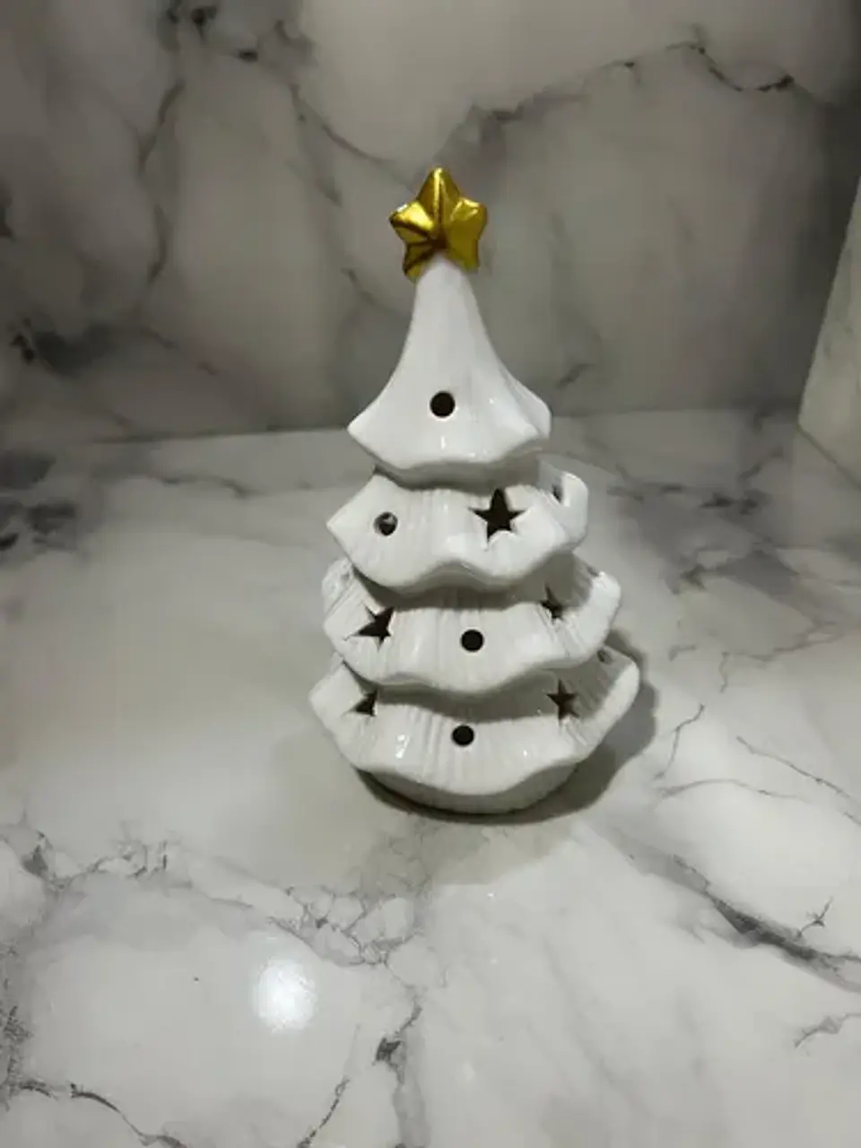 Árbol De Navidad Cerámico Blanco Con Luz Led 3