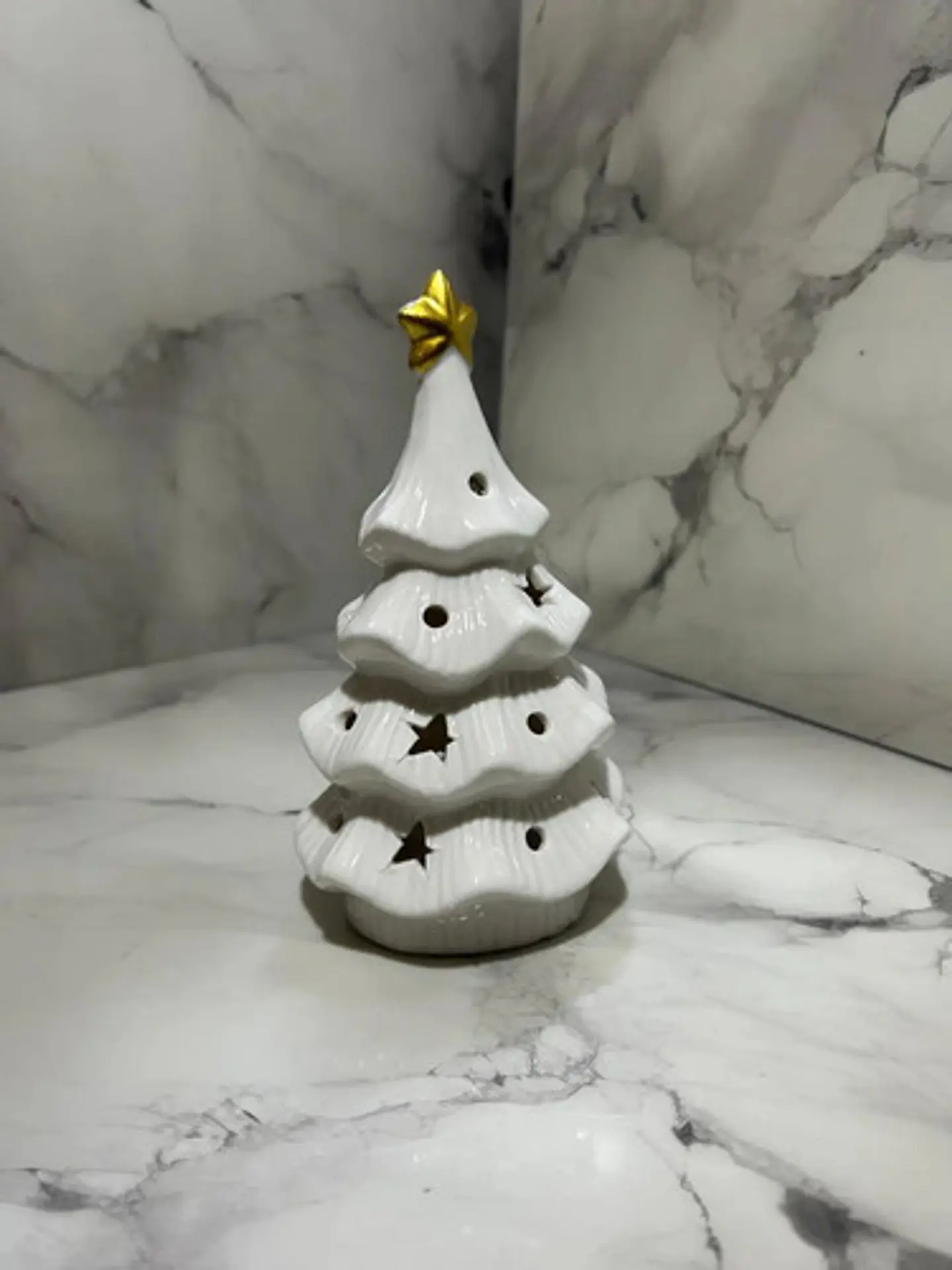Árbol De Navidad Cerámico Blanco Con Luz Led 4