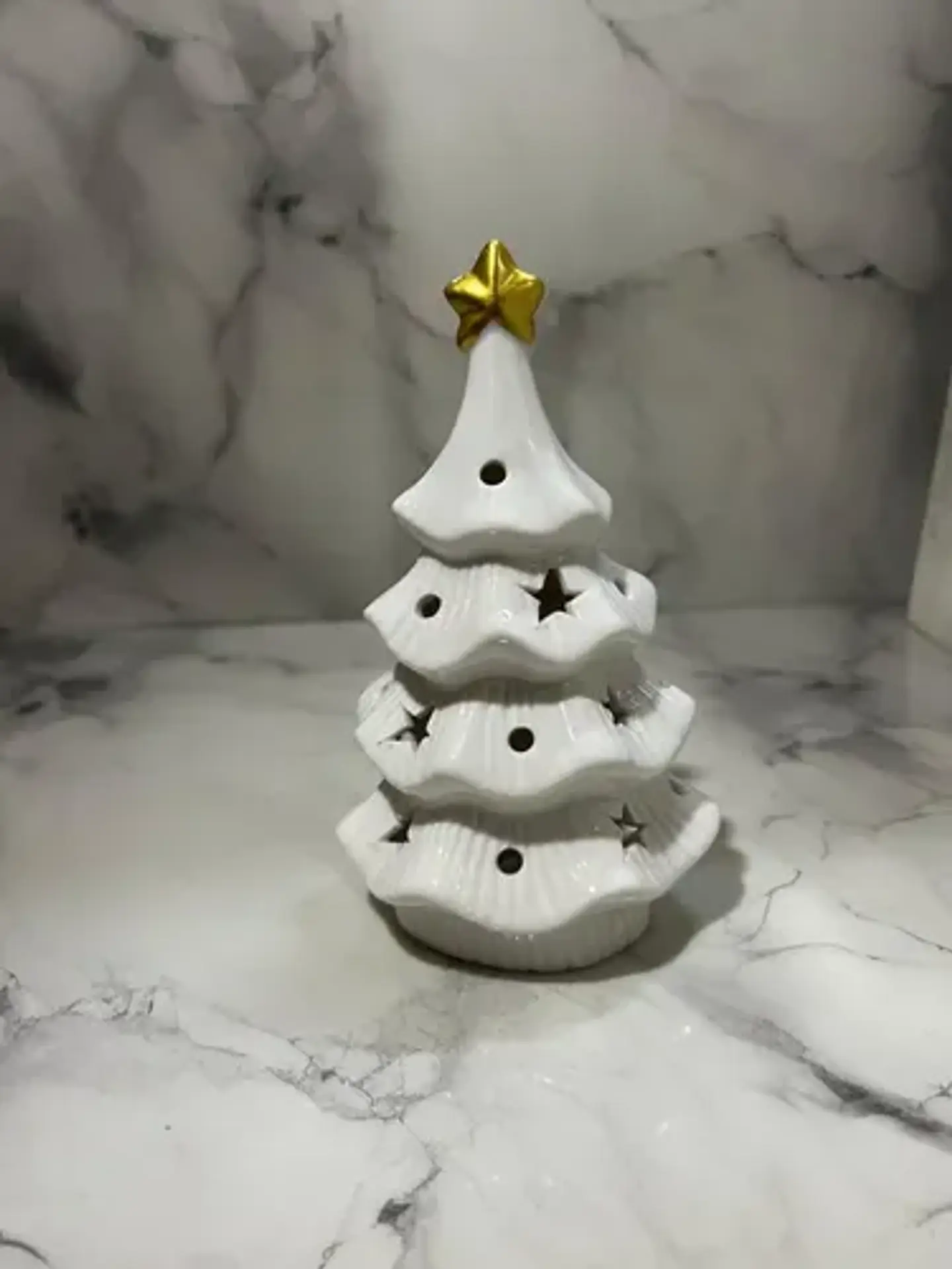 Árbol De Navidad Cerámico Blanco Con Luz Led 5