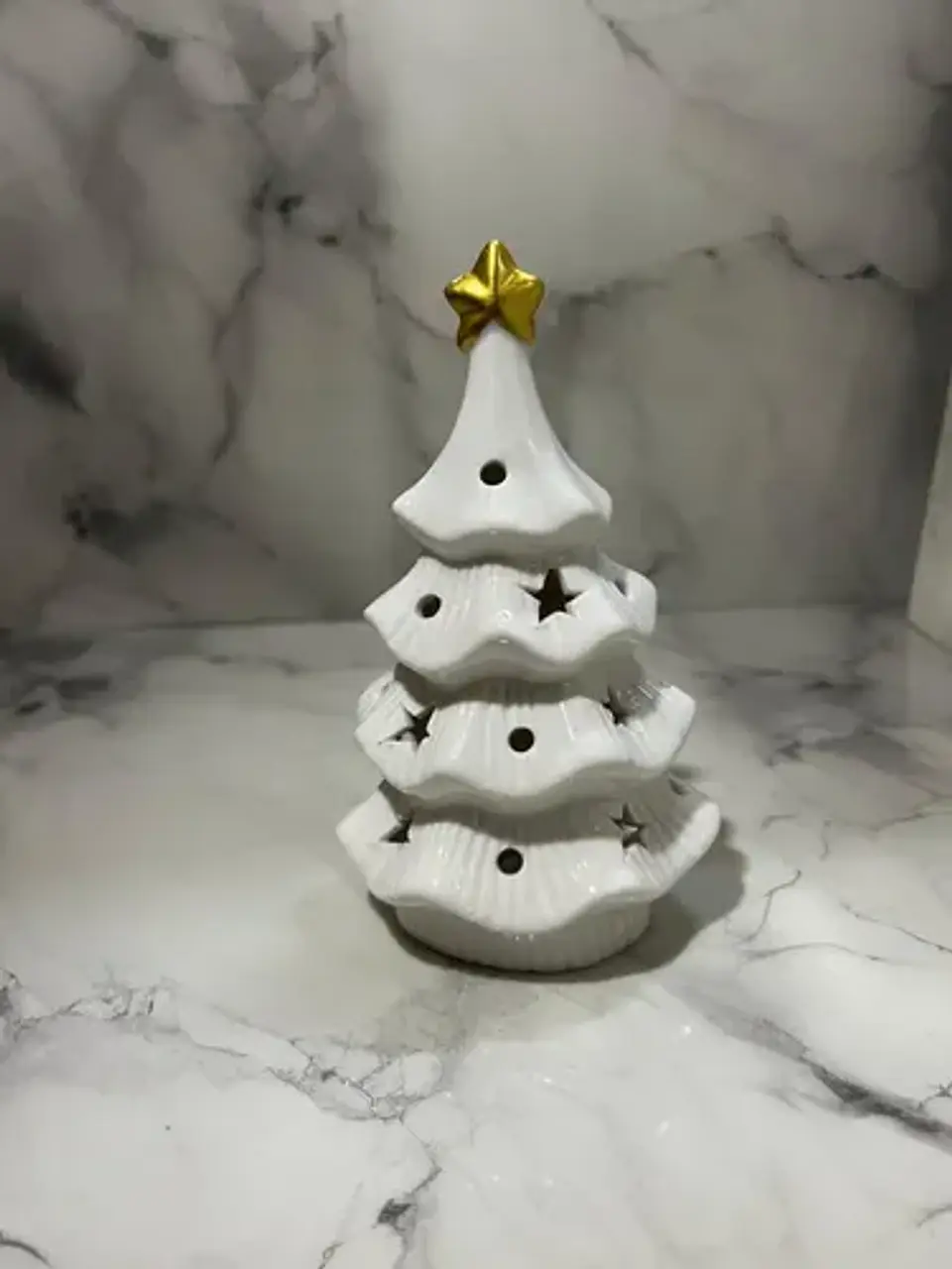 Árbol De Navidad Cerámico Blanco Con Luz Led 5