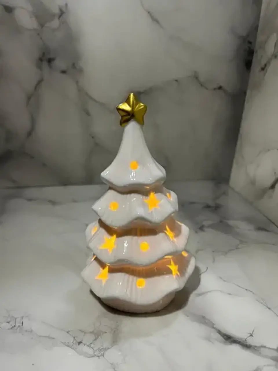 Árbol De Navidad Cerámico Blanco Con Luz Led 6