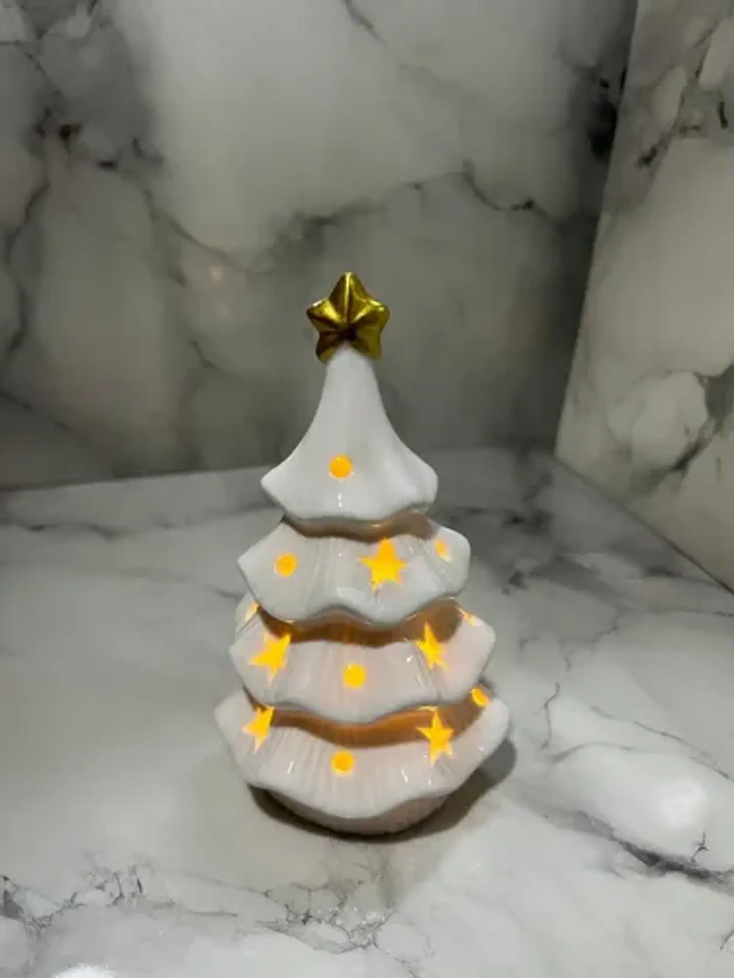 Árbol De Navidad Cerámico Blanco Con Luz Led 8