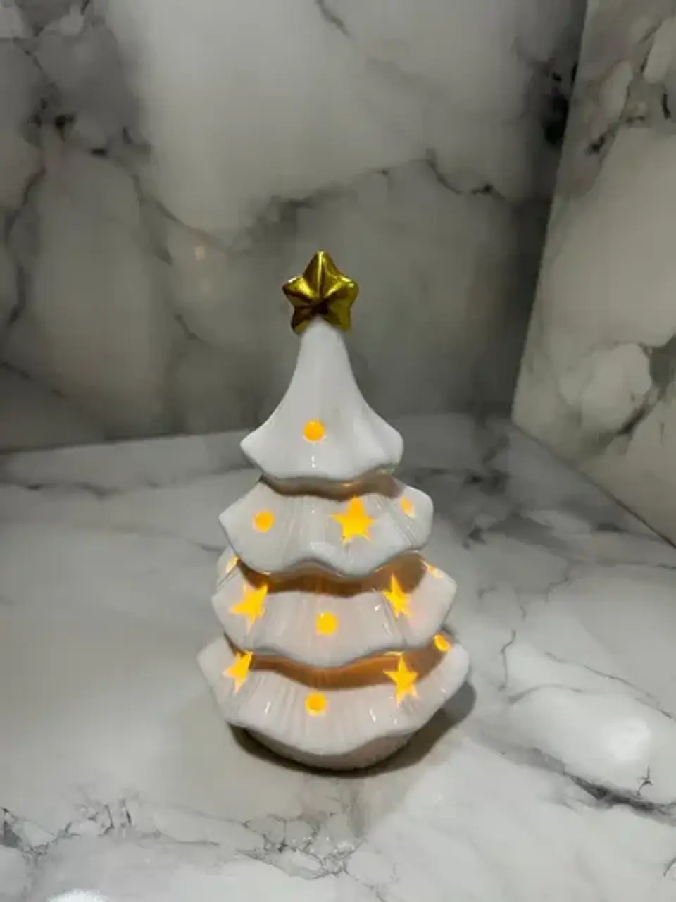 Árbol De Navidad Cerámico Blanco Con Luz Led 8