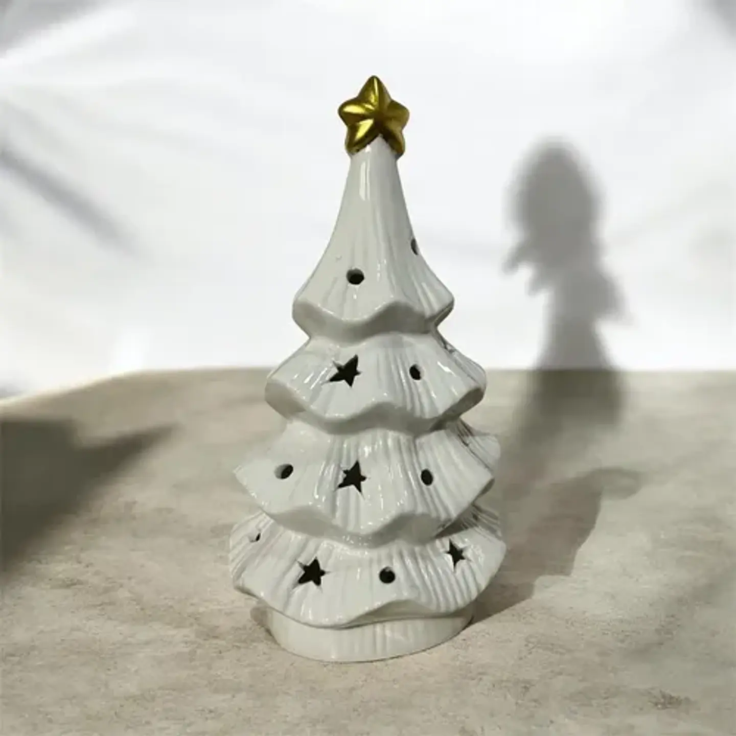 Árbol De Navidad Cerámico Blanco Con Luz Adorno Decorativo 1