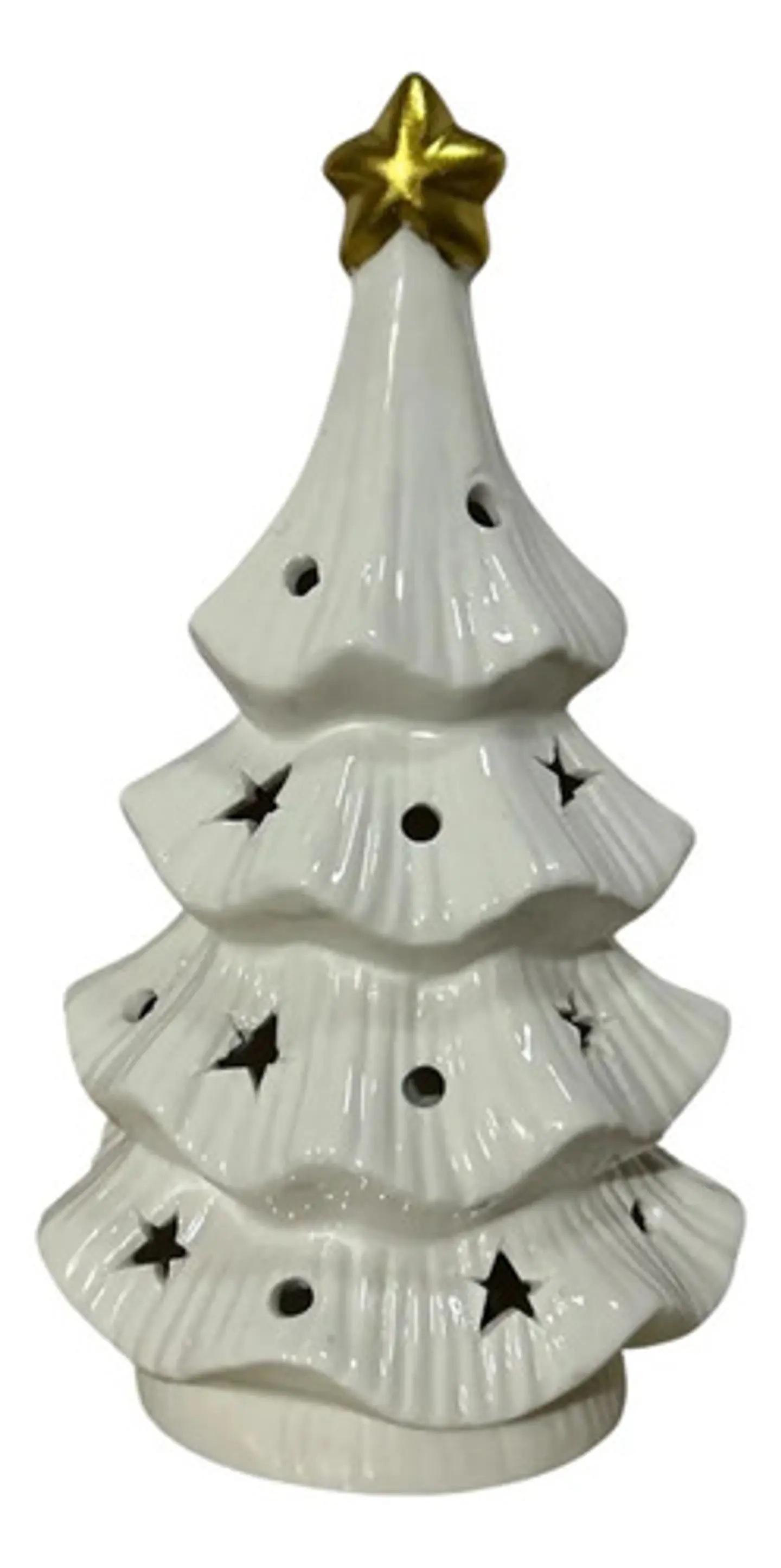 Árbol De Navidad Cerámico Blanco Con Luz Adorno Decorativo 2