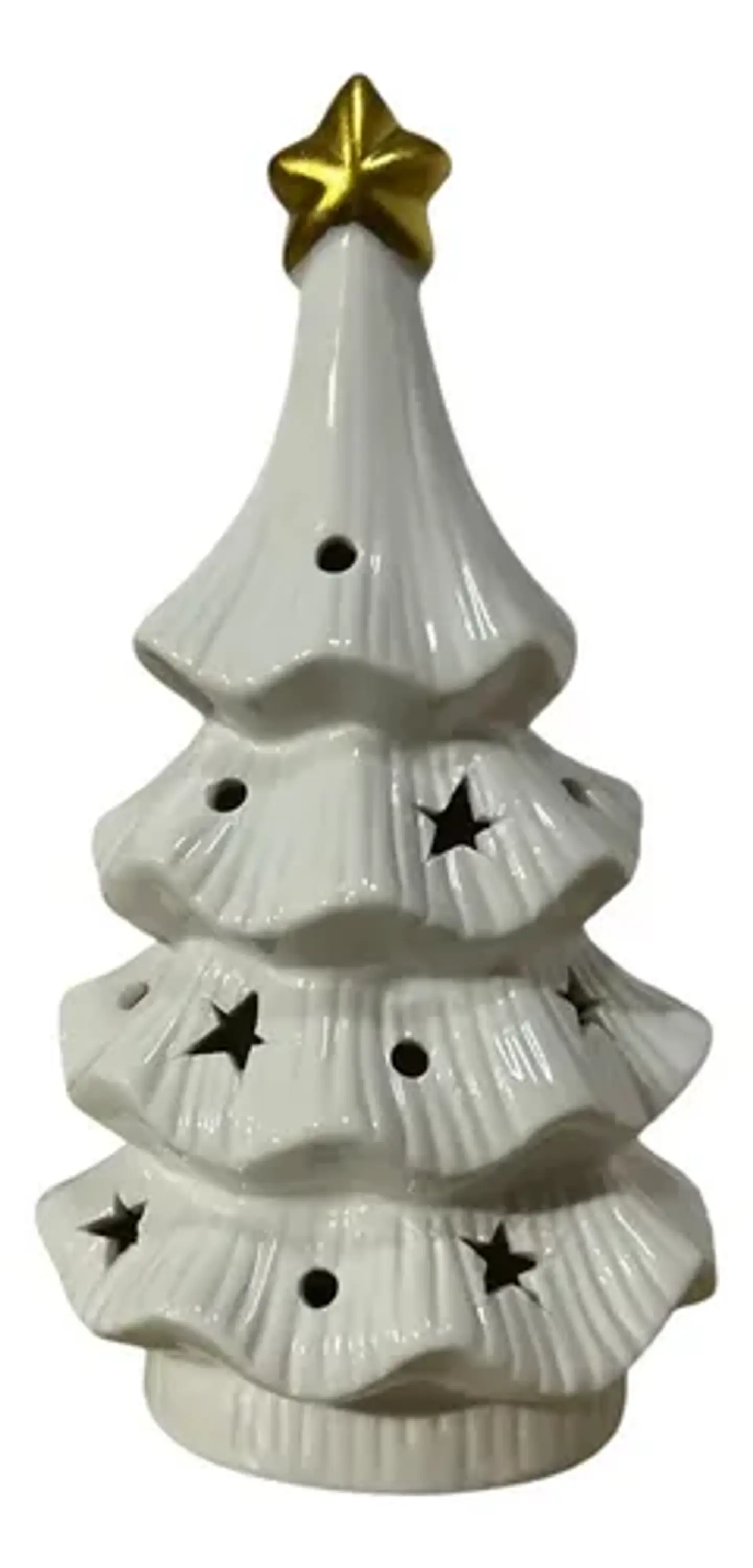 Árbol De Navidad Cerámico Blanco Con Luz Adorno Decorativo 4