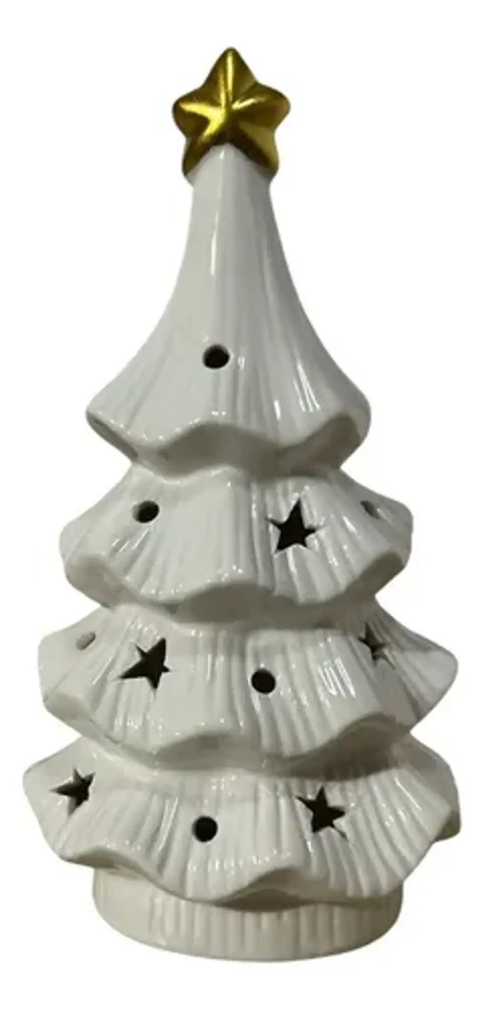 Árbol De Navidad Cerámico Blanco Con Luz Adorno Decorativo 4
