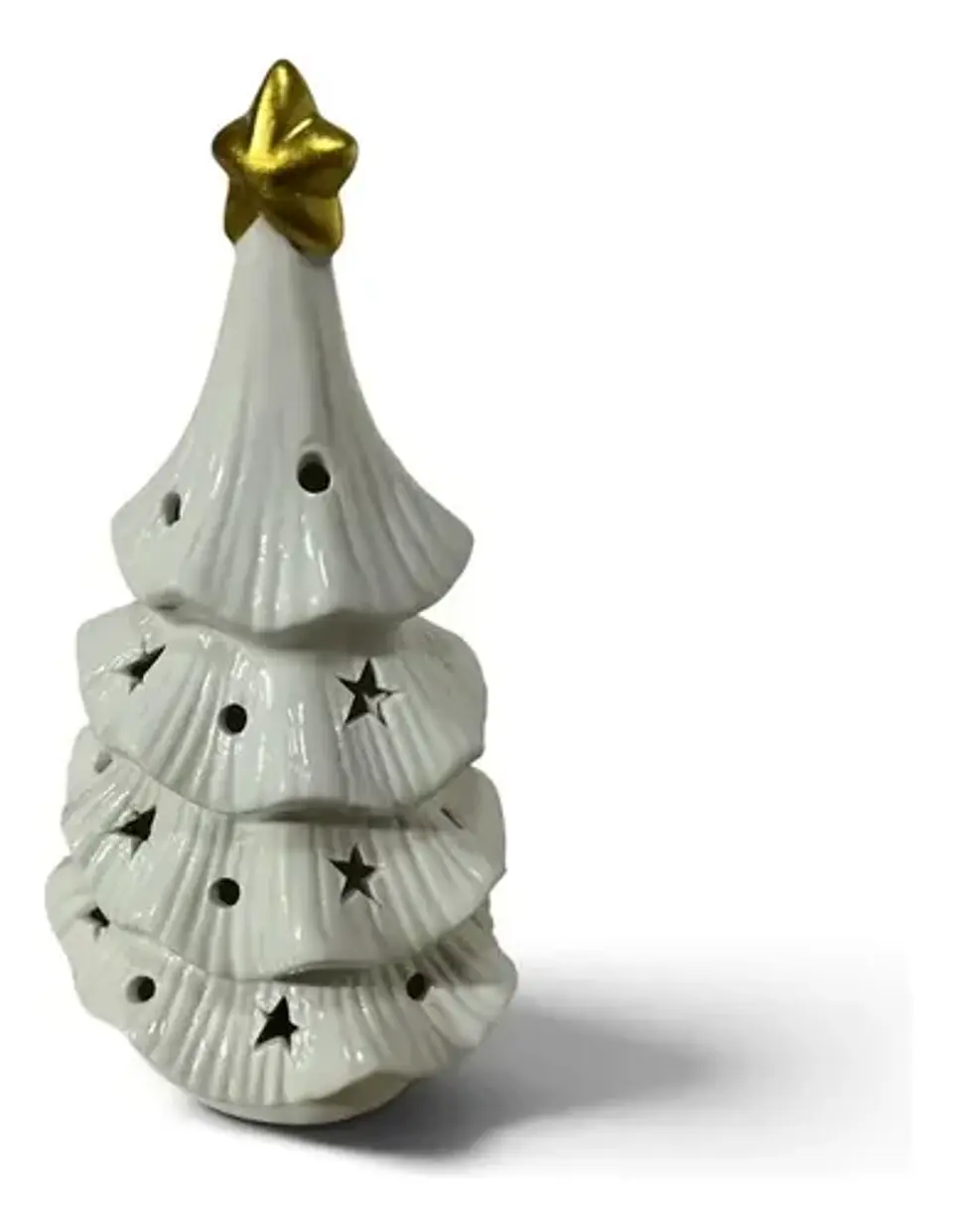 Árbol De Navidad Cerámico Blanco Con Luz Adorno Decorativo 5