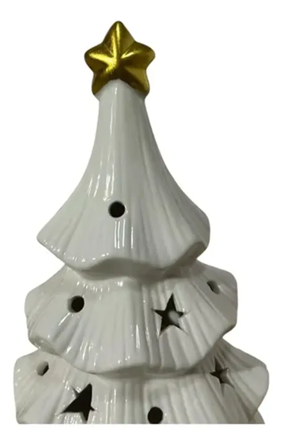 Árbol De Navidad Cerámico Blanco Con Luz Adorno Decorativo 7