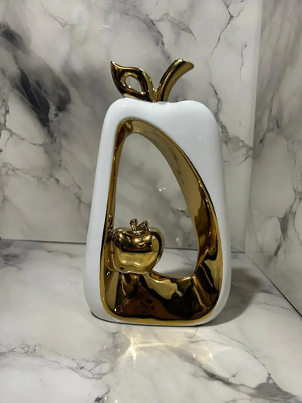 Adorno Decorativo En Forma De Manzana Dorado Y Blanco 6