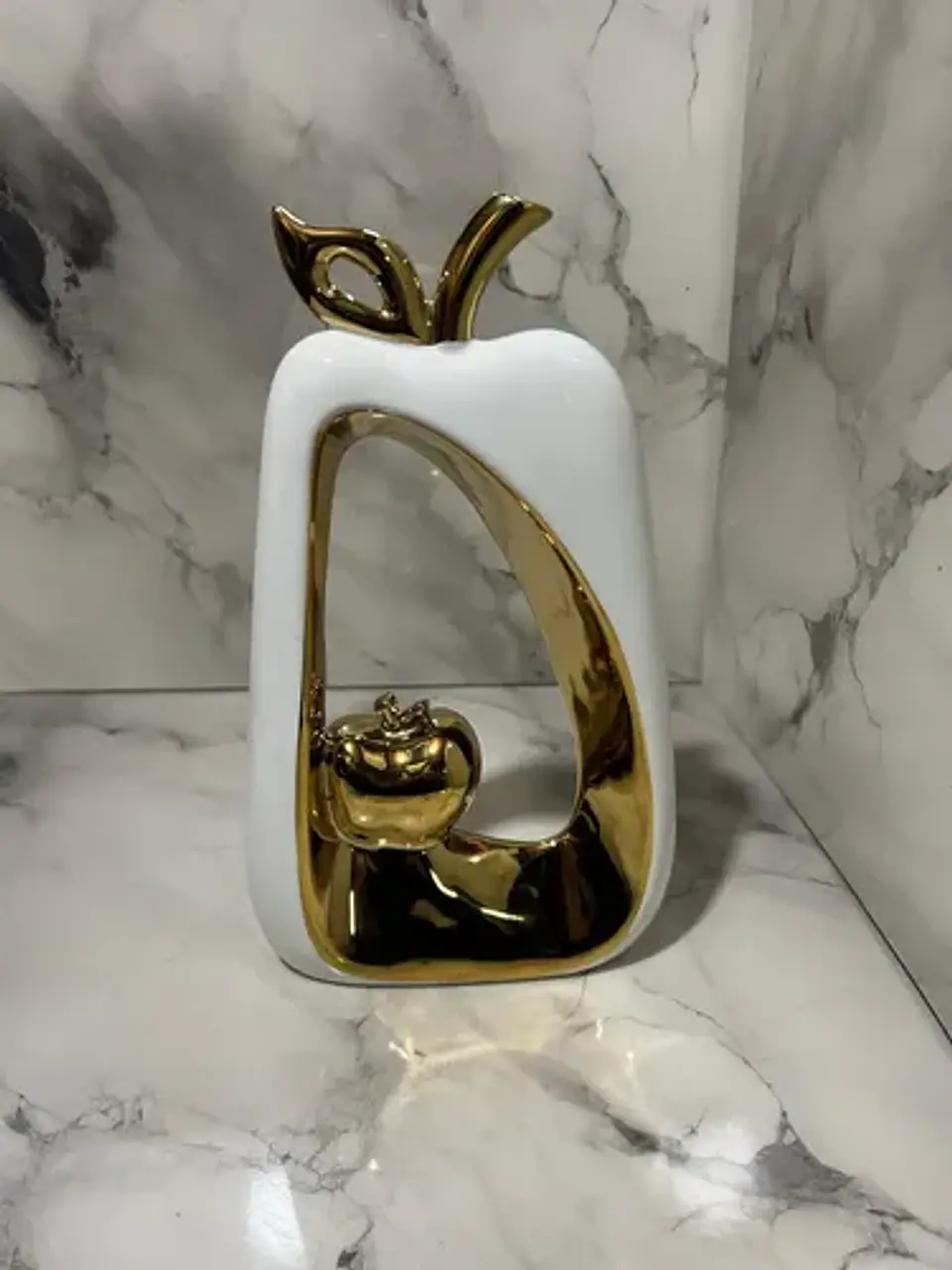 Adorno Decorativo En Forma De Manzana Dorado Y Blanco 8