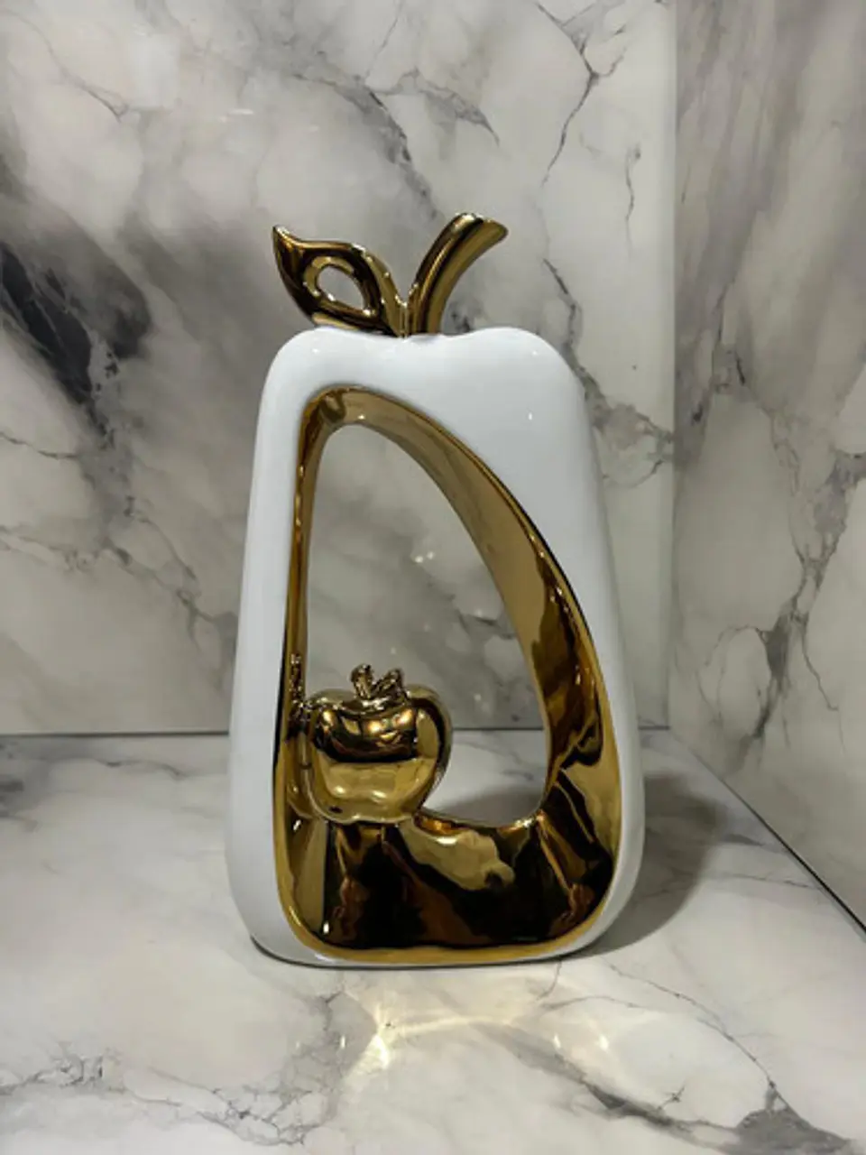 Adorno Decorativo En Forma De Manzana Dorado Y Blanco 9