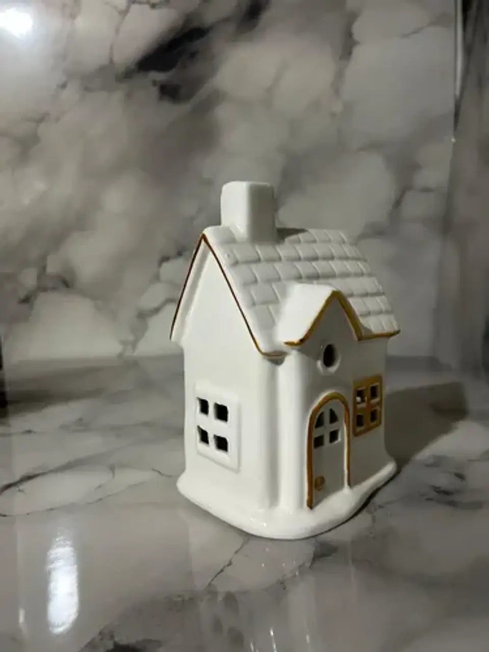 Casita Navideña De Cerámica Blanca Con Luz Adorno 9