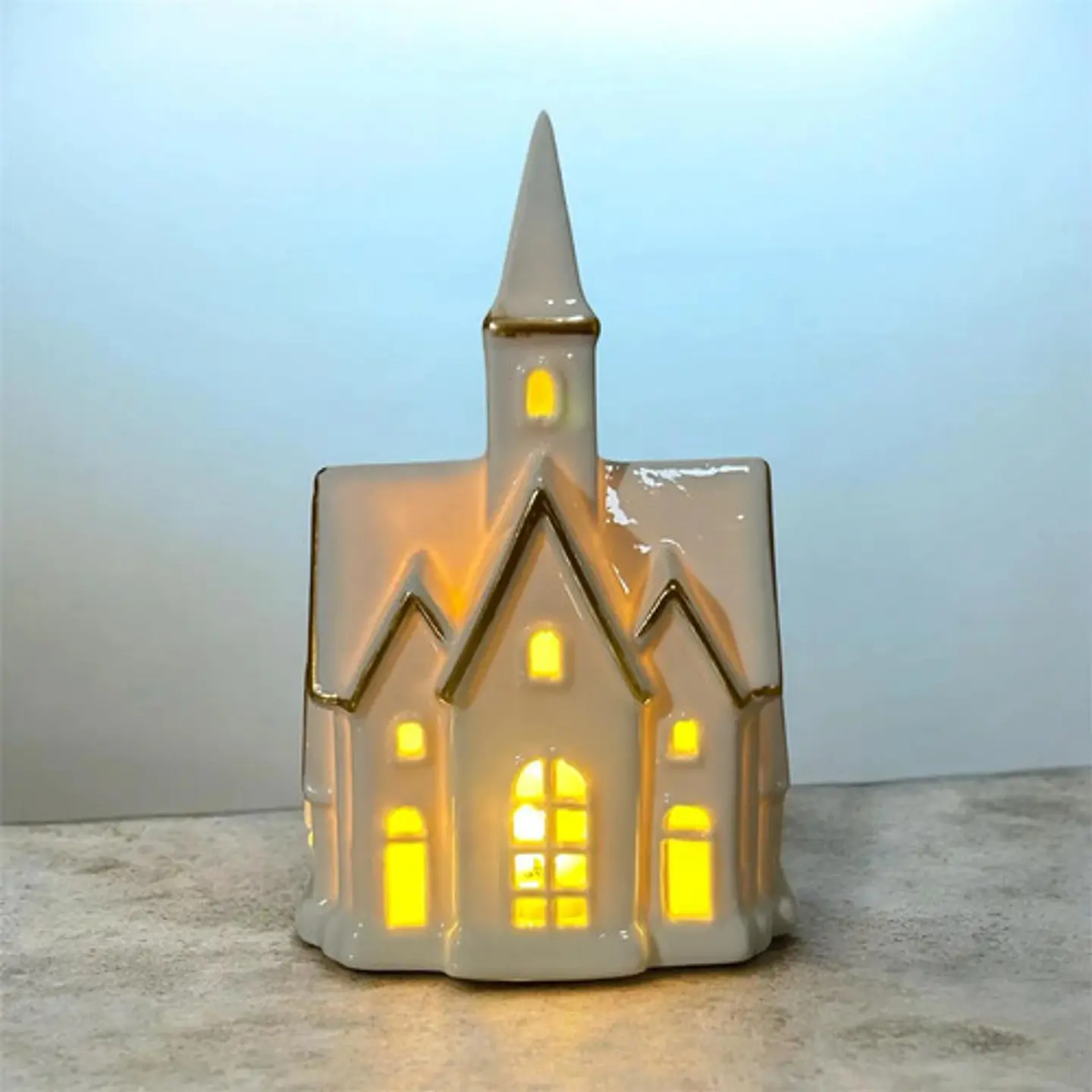 Casita Navideña De Cerámica Blanca Con Luz Adorno Decorativo 1